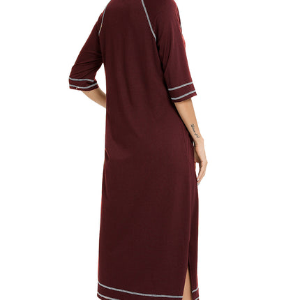 Zip Up Slit Round Neck Night Dress with Pockets - Image 14