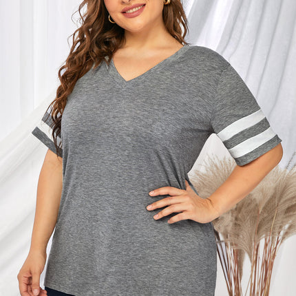 Plus Size Striped V-Neck Tee Shirt - Image 30