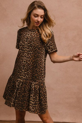 BiBi Tie Back Leopard Round Neck Short Sleeve Dress - Image 6