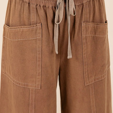 Mittoshop Mineral Wash Wide Leg Elastic Waist Twill Pants - Image 2