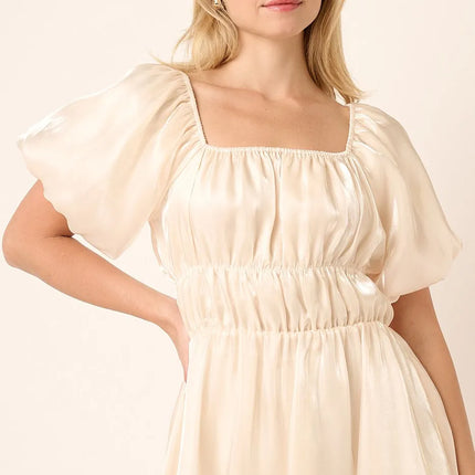 Mittoshop Metallic Organza Fabric Balloon Sleeve Mini Dress - Image 3