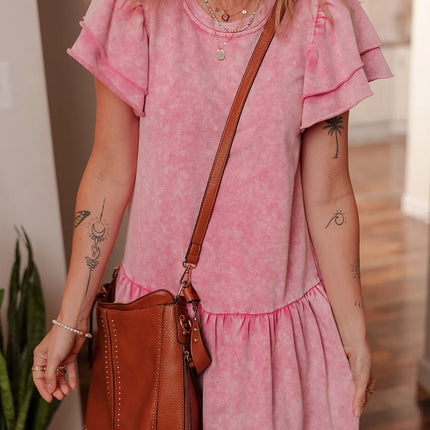 Mineral Wash Raw Edge Ruffle Mini Dress - Image 6