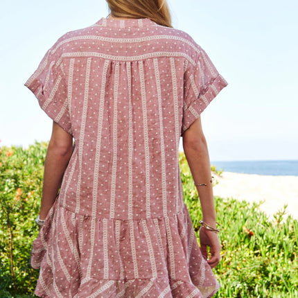 Davi & Dani Embroidery V Neck Short Sleeve Ruffled Mini Dress - Image 7