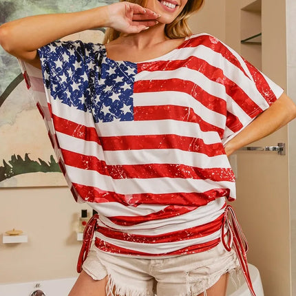 BiBi American Flag Printed Side Ruched Details Knit Top - Image 13