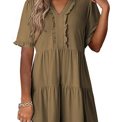 Tiered Notched Short Sleeve Mini Dress - Image 13