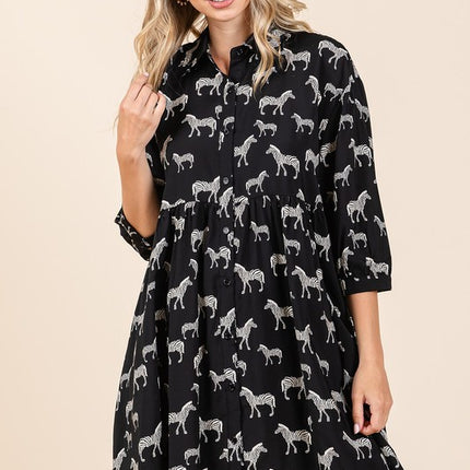 Mittoshop Zebra Print Button Down Shirt Mini Dress - Image 4