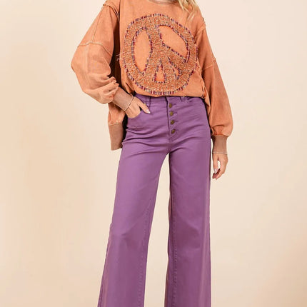 Mittoshop Twill High Waisted Button Fly Wide Leg Pants - Image 5