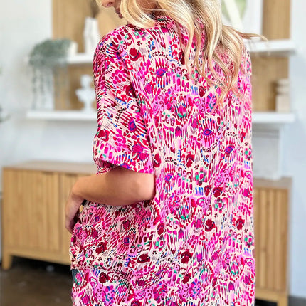 Double Take Full Size Printed V-Neck Short Sleeve Blouse - Image 15