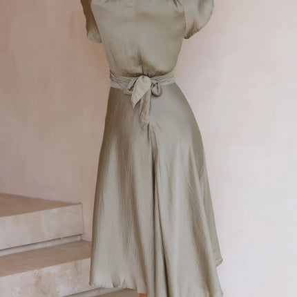 High-Low Plunge Flutter Sleeve Dress - Image 6