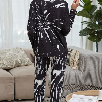 Shiny Tie-Dye Round Neck Top and Drawstring Waist Joggers Lounge Set - Image 2