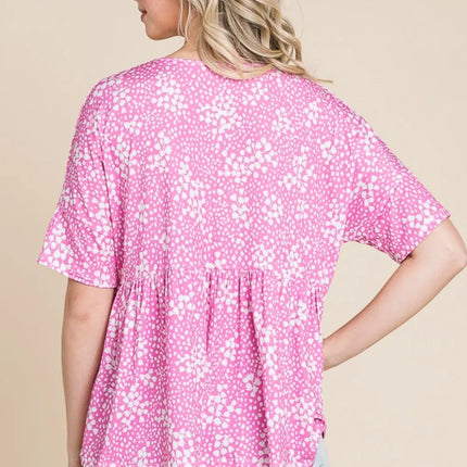 BOMBOM Floral Round Neck Peplum Blouse - Image 2