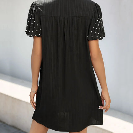 Textured V-Neck Short Sleeve Mini Dress - Image 6
