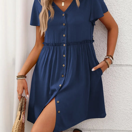 Button Front Flutter Sleeve Dress - Image 23