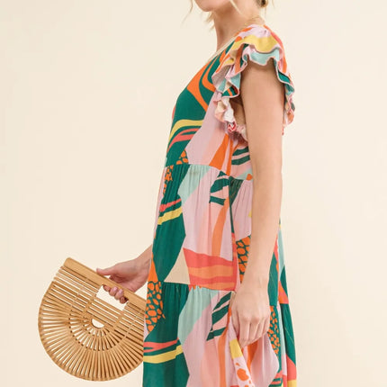 And The Why Printed Double Ruffle Sleeve Dress - Image 2