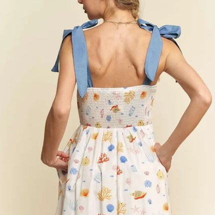 Davi & Dani Denim Binding Detail Smocking Summer Maxi Dress - Image 6