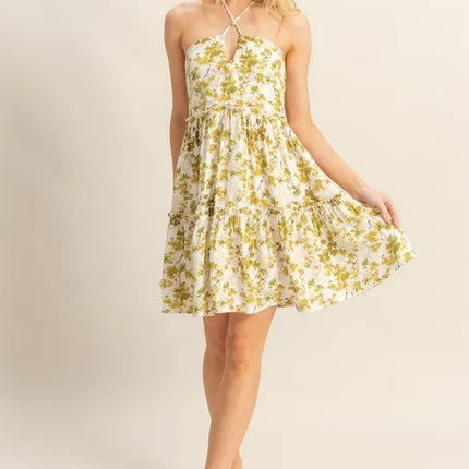 HYFVE Floral Print Halter Neck Tiered Mini Dress - Image 4