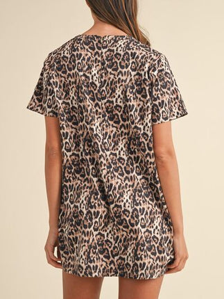 Leopard Round Neck Short Sleeve Mini Dress - Image 2