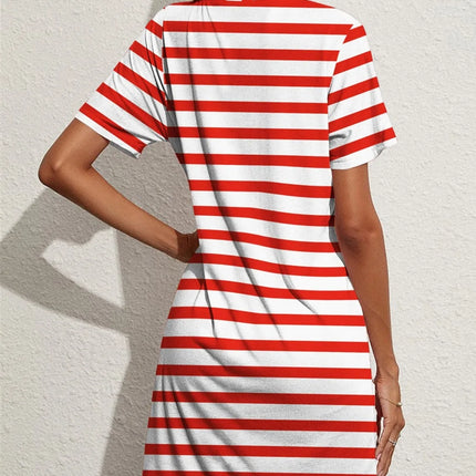 Contrast Striped Round Neck Short Sleeve Dress - Image 5