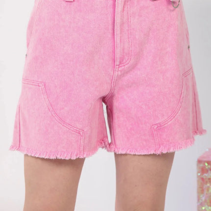 VERY J  Washed Raw Hem Denim Shorts - Image 1