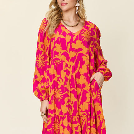 Double Take Full Size Printed Ruffle Hem Dress with Pocket - Image 21