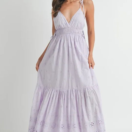 MABLE Eyelet Lace Maxi Dress With Side Strap Details - Image 3