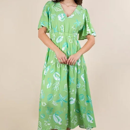 VERY J Printed V-Neck Resort Midi Dress - Image 1