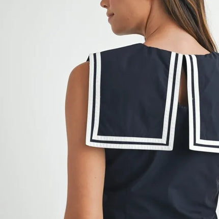 MABLE Contrast Piping Square Sailor Collar Mini Dress - Image 10