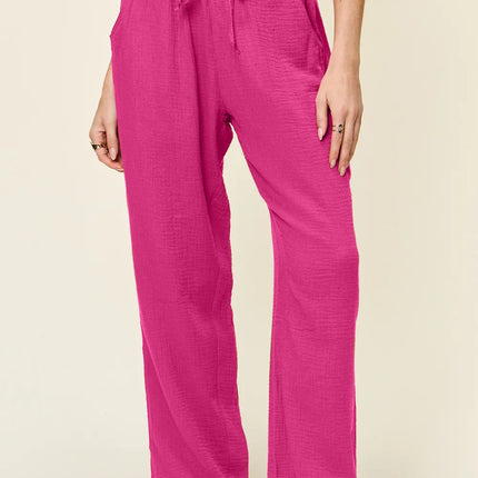 Double Take Full Size Texture Drawstring Straight Pants - Image 5