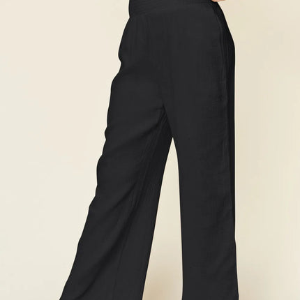 Double Take Full Size Texture Smocked Waist Wide Leg Pants - Image 7