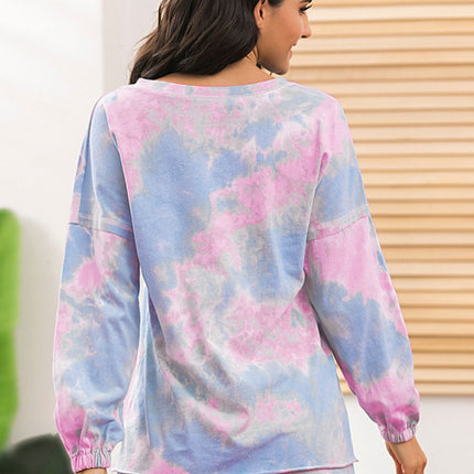 Ivy Lane Tie-Dye Long Sleeve Top and Shorts Lounge Set - Image 2