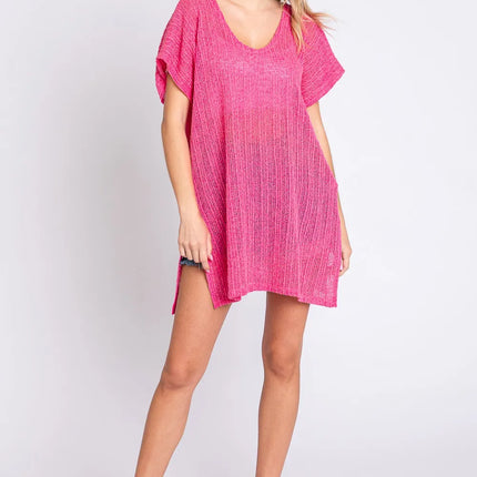 GeeGee Short Sleeve Side Slit Knit Cover Up Dress - Image 5