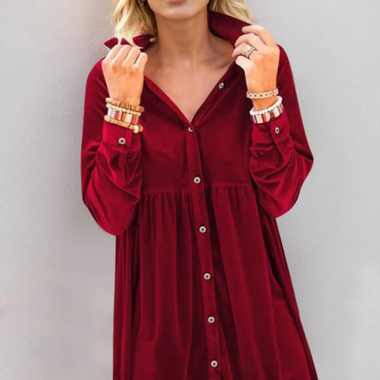 Oh Full Size Collared Neck Long Sleeve Mini Dress - Image 2