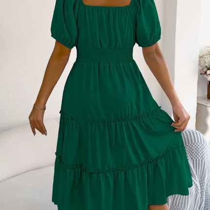 Square Neck Short Puff Sleeve Dress - Image 8