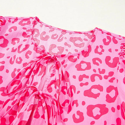 Leopard Tie Front Puff Sleeve Dress - Image 10