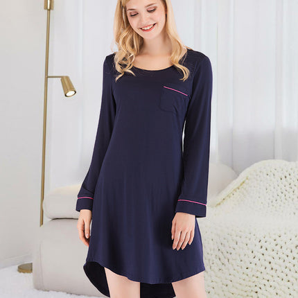 Round Neck Night Dress with Pocket - Image 1