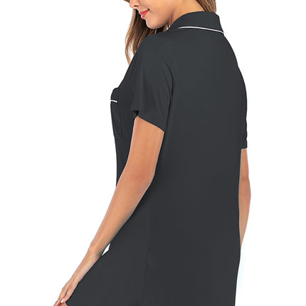 Contrast Piping Pocketed Short Sleeve Lounge Dress - Image 7