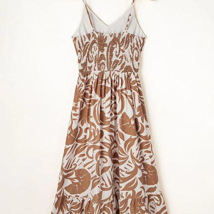 Floral Shirred High Waist Spaghetti Straps Dress - Image 8