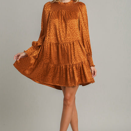 Umgee Smocked Leopard Long Sleeve Tiered Dress - Image 4