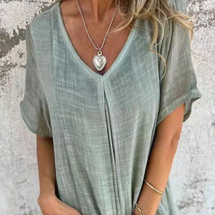 Full Size V-Neck Short Sleeve Midi Dress Plus Size - Image 28