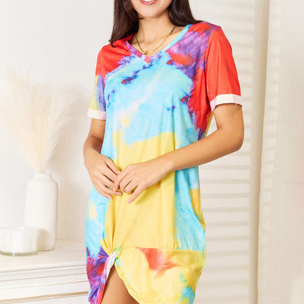 Shiny Tie-Dye V-Neck Twisted Dress - Image 1