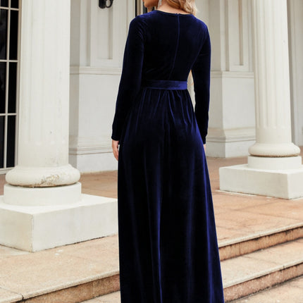 Tie Front Round Neck Long Sleeve Maxi Dress - Image 14
