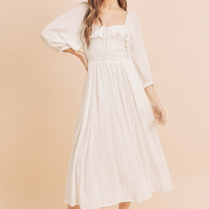 Aemi + Co Ruffled Smocked Square Neck Balloon Sleeve Dress - Image 3