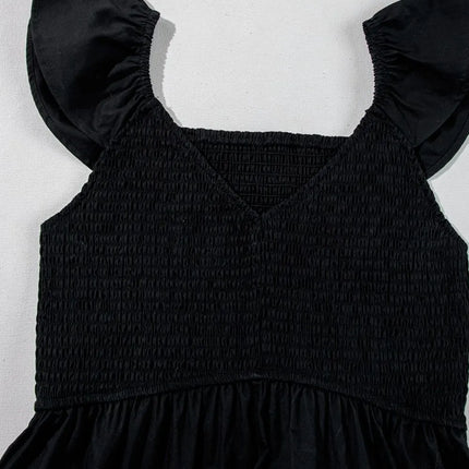 V Neck Ruffled Cap Sleeve Smocked Maxi Dress - Image 4