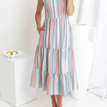 Contrast Striped Square Neck Cami Dress - Image 5
