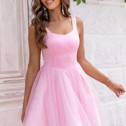 Wide Strap Mesh Dress - Image 4