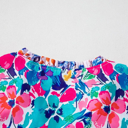 Mixed Floral Print Tie Neck Short Sleeve Dress - Image 9