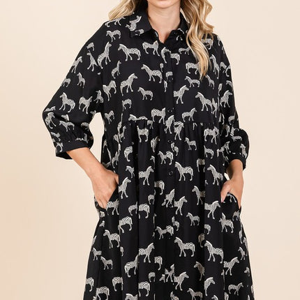 Mittoshop Zebra Print Button Down Shirt Mini Dress - Image 1