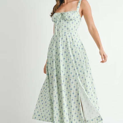 MABLE Floral Print Bustier Back Lace Up Midi Dress - Image 13