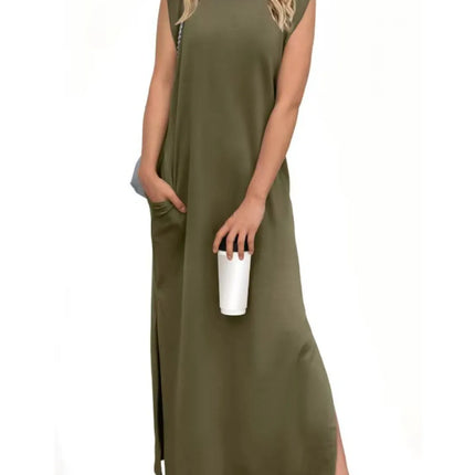 Full Size Slit Round Neck Sleeveless Maxi Tank Dress Plus Size - Image 21