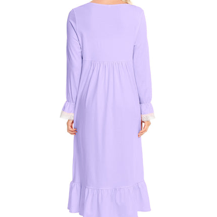 Lace Detail Square Neck Flounce Sleeve Night Dress - Image 12